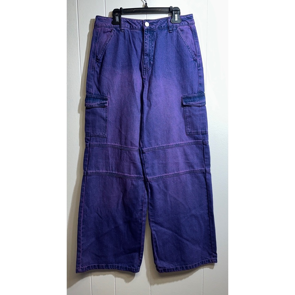 Habitual Girl Kids Purple Acid Wash High Waist Cargo Wide Leg Jeans Size 16